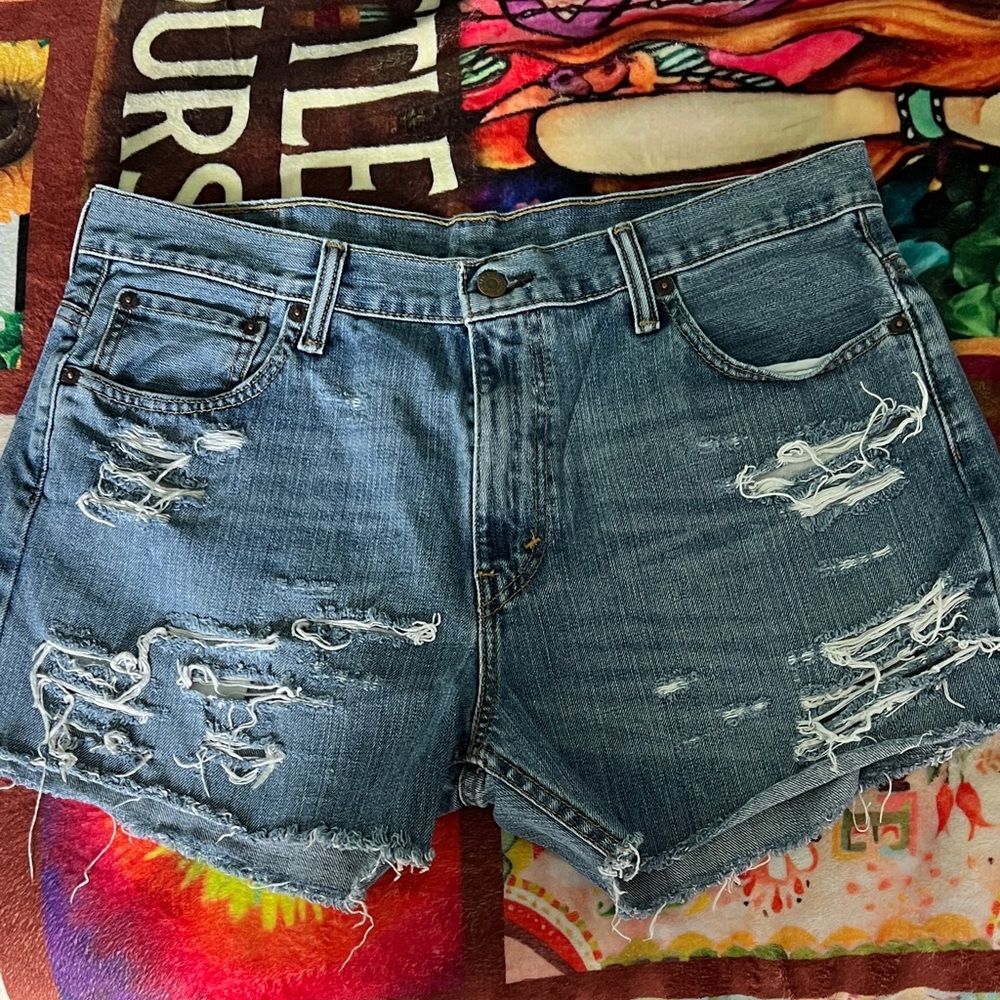 Levi's Blue Distressed Jean Shorts
